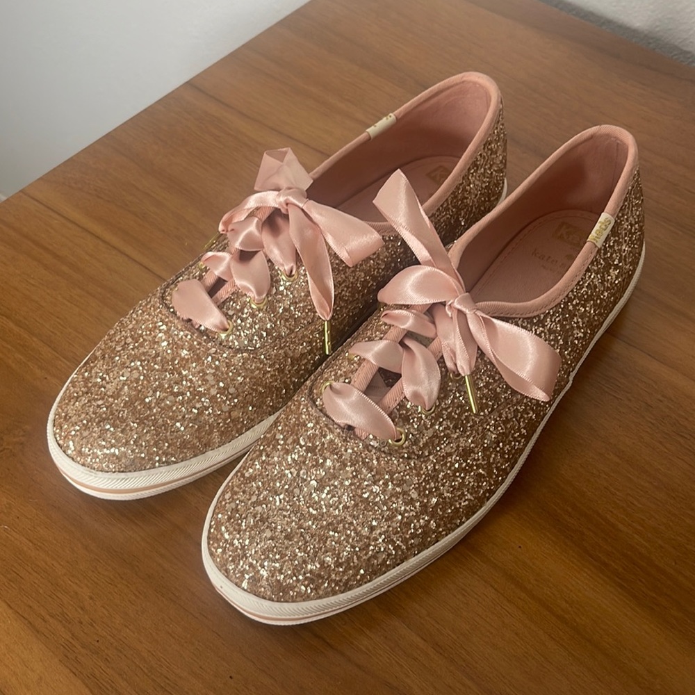 kate spade Rose Gold Glitter Ribbon Lace-Up Sneakers